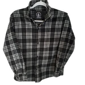 Volcom Youth XL 14Y Plaid Fleece Lined Jacket Shacket Black Gray True To This